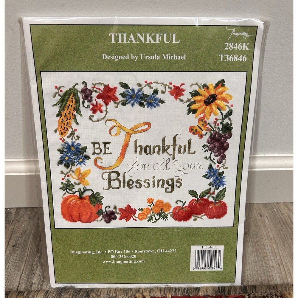 NOS BE THANKFUL CROSS STITCH KIT FALL Thanksgiving PUMKIN HARVEST NEW URSULA